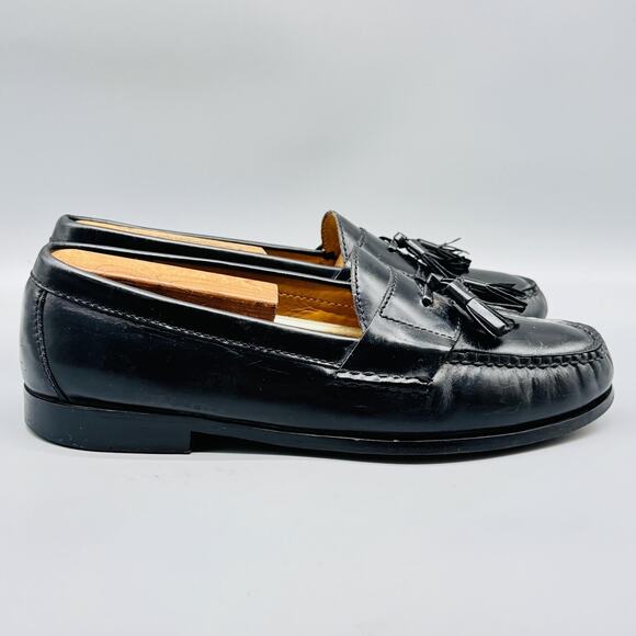 Cole Haan Shoes Mens 9.5 Black Leather Tassel Loafers Moc Toe Slip On Dress - Picture 1 of 10